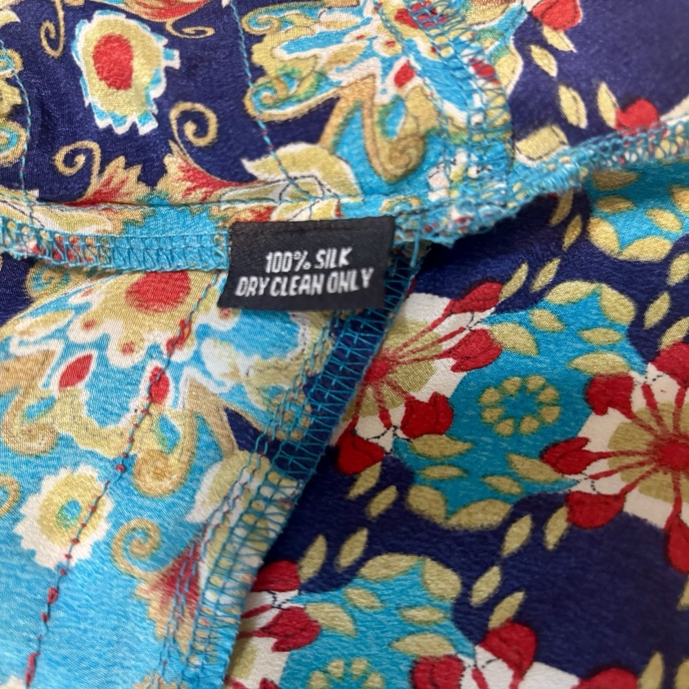 Tolani Top XS Silk Floral Blue Peasant Gypsy Boho V-Neck Flowy Long Sleeve - Picture 6 of 7